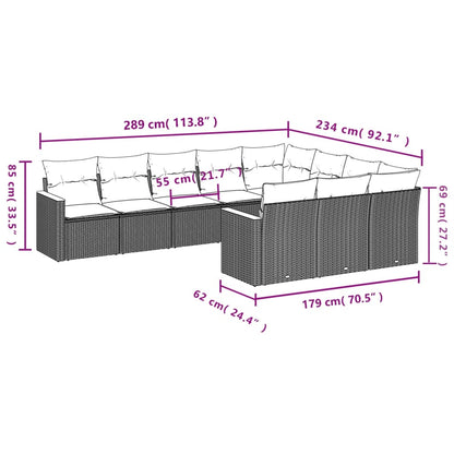 10 pcs conjunto de sofás p/ jardim com almofadões vime PE bege