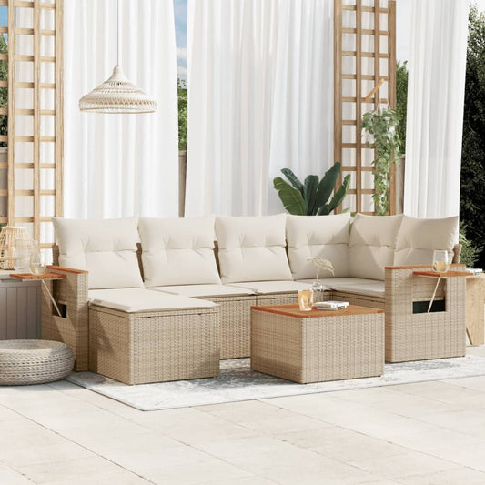 7 pcs conjunto de sofás p/ jardim com almofadões vime PE bege