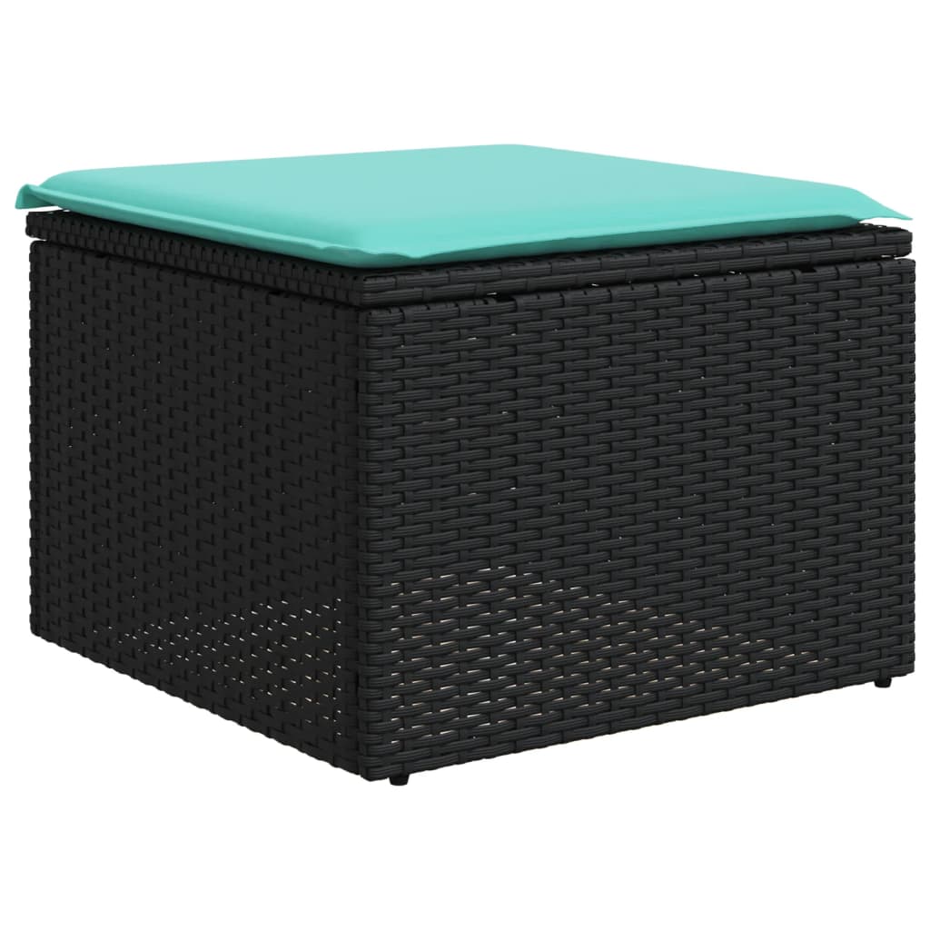 7 pcs conjunto de sofás p/ jardim c/ almofadões vime PE preto