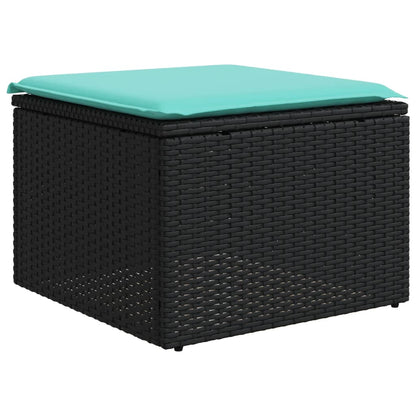 7 pcs conjunto de sofás p/ jardim c/ almofadões vime PE preto