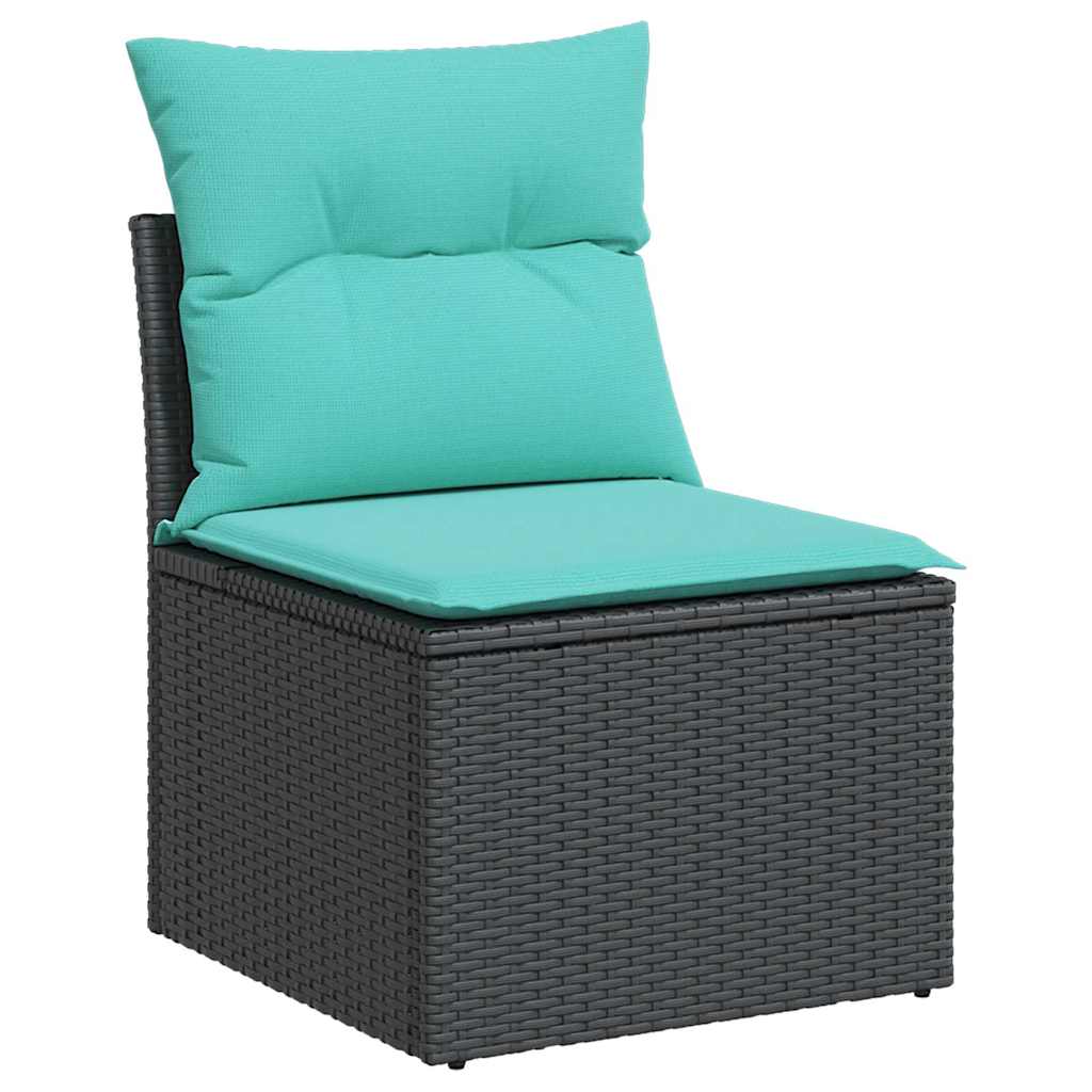7 pcs conjunto de sofás p/ jardim c/ almofadões vime PE preto
