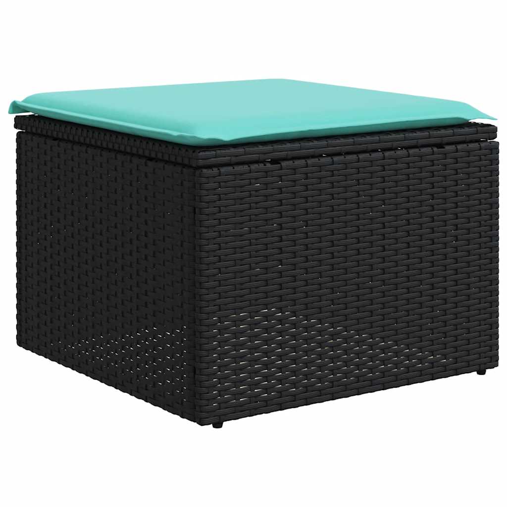 7 pcs conjunto de sofás p/ jardim c/ almofadões vime PE preto