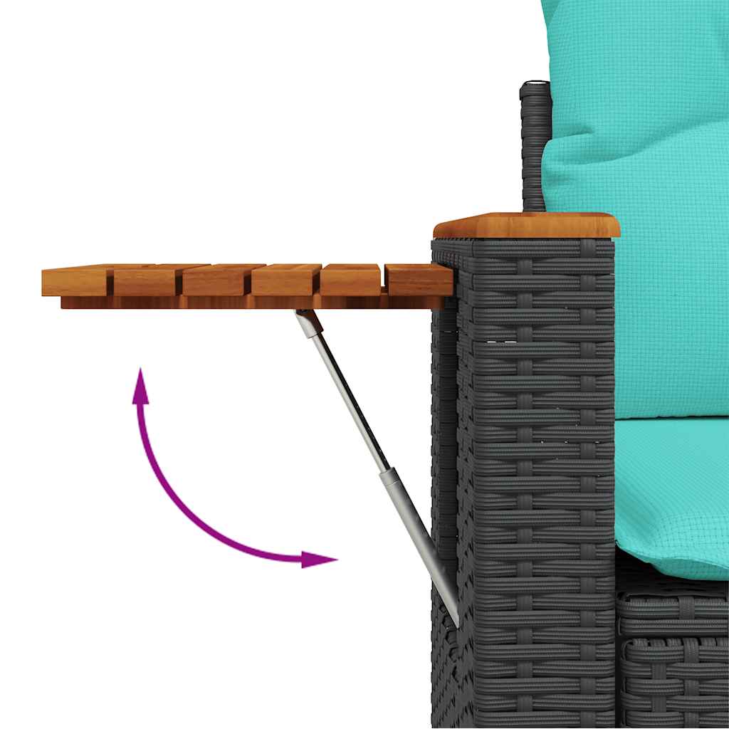 7 pcs conjunto de sofás p/ jardim c/ almofadões vime PE preto