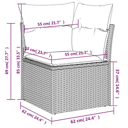 7 pcs conjunto de sofás p/ jardim c/ almofadões vime PE preto
