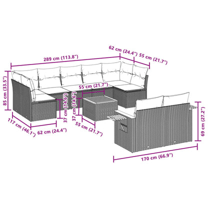 10 pcs conjunto de sofás p/ jardim c/ almofadões vime PE preto