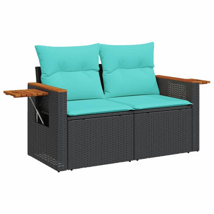 10 pcs conjunto de sofás p/ jardim c/ almofadões vime PE preto