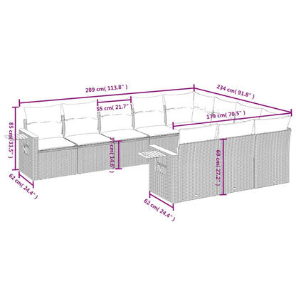 10 pcs conjunto de sofás p/ jardim c/ almofadões vime PE preto