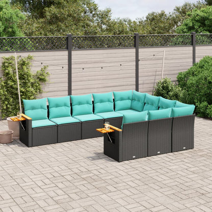 10 pcs conjunto de sofás p/ jardim c/ almofadões vime PE preto