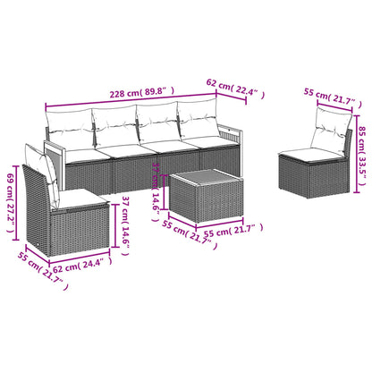 7 pcs conjunto de sofás p/ jardim com almofadões vime PE bege