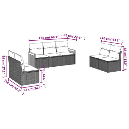 7 pcs conjunto sofás p/ jardim c/ almofadões vime PE cinzento