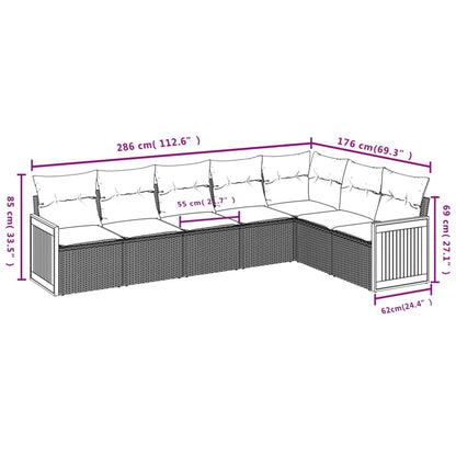 7 pcs conjunto sofás p/ jardim c/ almofadões vime PE cinzento