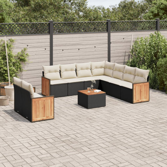 10 pcs conjunto sofás de jardim c/ almofadões vime PE preto
