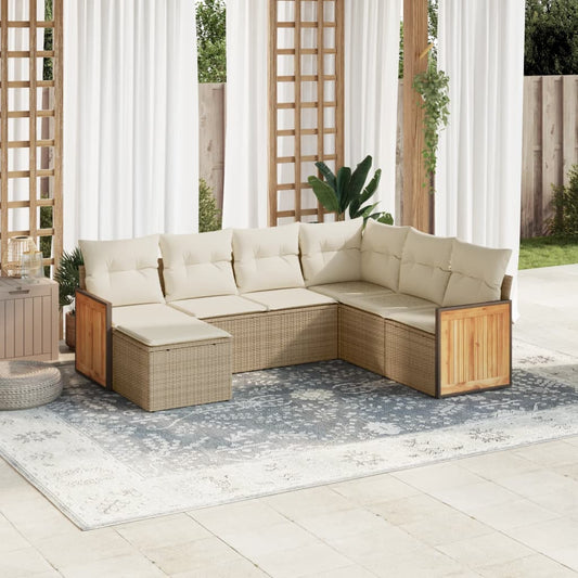 7 pcs conjunto de sofás p/ jardim com almofadões vime PE bege