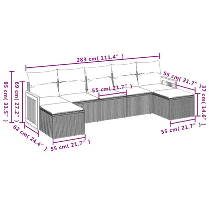 7 pcs conjunto de sofás p/ jardim com almofadões vime PE bege