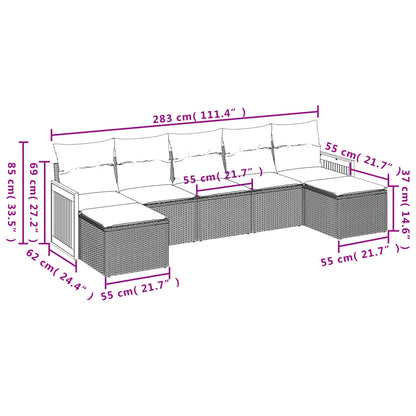 7 pcs conjunto sofás p/ jardim c/ almofadões vime PE cinzento