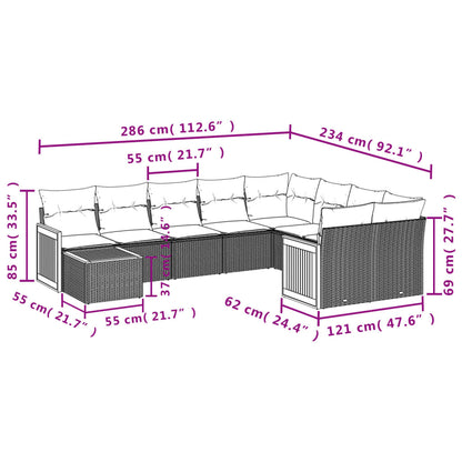 10 pcs conjunto de sofás p/ jardim com almofadões vime PE bege