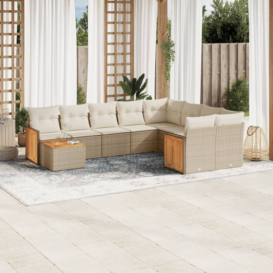 10 pcs conjunto de sofás p/ jardim com almofadões vime PE bege