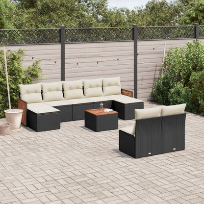 10 pcs conjunto sofás de jardim c/ almofadões vime PE preto