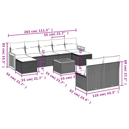 10 pcs conjunto de sofás p/ jardim com almofadões vime PE bege