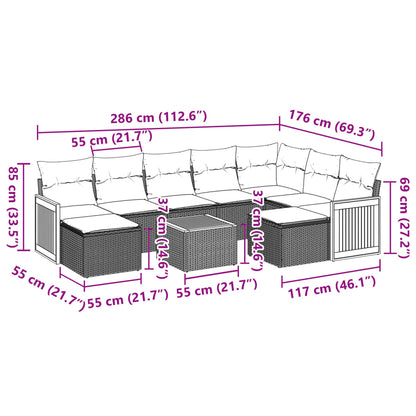 10 pcs conjunto de sofás p/ jardim com almofadões vime PE bege