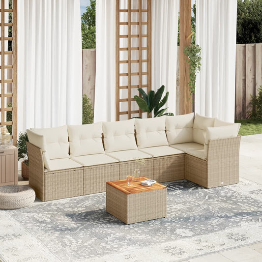 7 pcs conjunto de sofás p/ jardim com almofadões vime PE bege