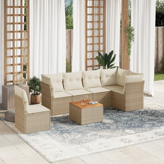 7 pcs conjunto de sofás p/ jardim com almofadões vime PE bege