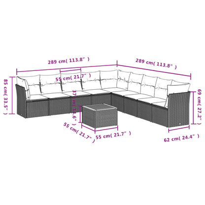 10 pcs conjunto de sofás p/ jardim com almofadões vime PE bege