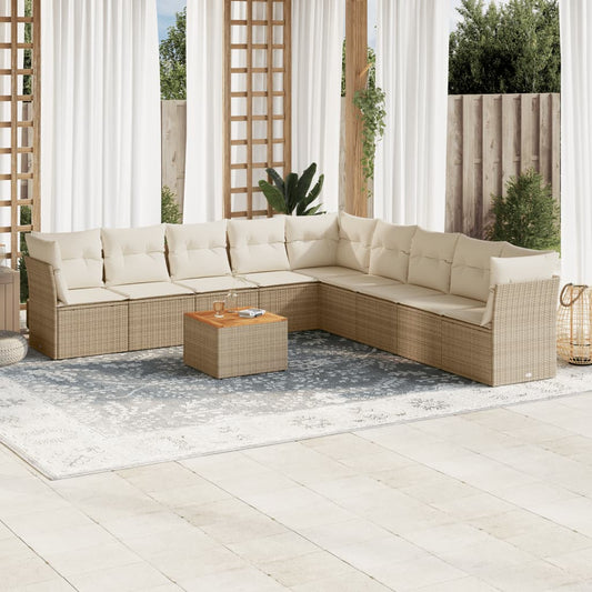 10 pcs conjunto de sofás p/ jardim com almofadões vime PE bege