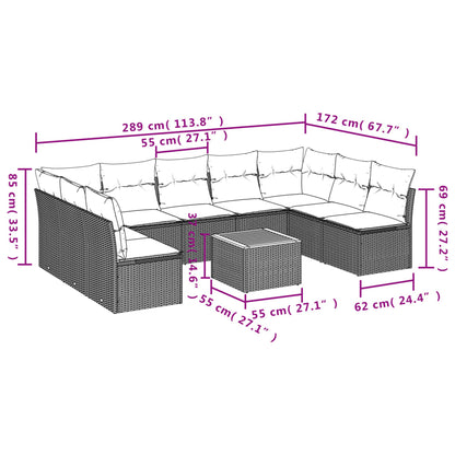 10 pcs conjunto de sofás p/ jardim com almofadões vime PE bege
