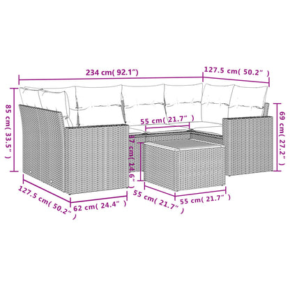7 pcs conjunto de sofás p/ jardim com almofadões vime PE bege