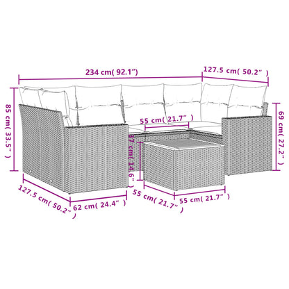 7 pcs conjunto de sofás p/ jardim com almofadões vime PE bege