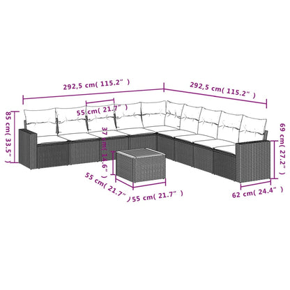 10 pcs conjunto de sofás p/ jardim com almofadões vime PE bege