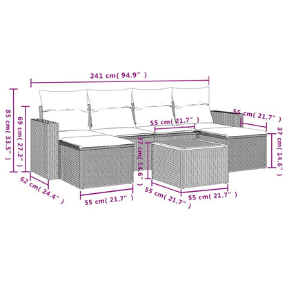 7 pcs conjunto de sofás p/ jardim com almofadões vime PE bege
