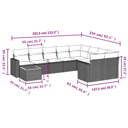 10 pcs conjunto de sofás p/ jardim com almofadões vime PE bege
