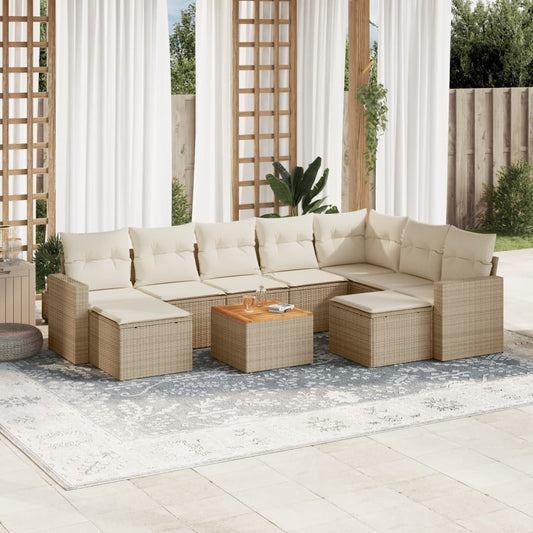 10 pcs conjunto de sofás p/ jardim com almofadões vime PE bege