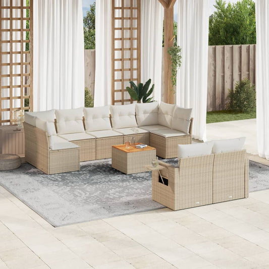 10 pcs conjunto de sofás p/ jardim com almofadões vime PE bege