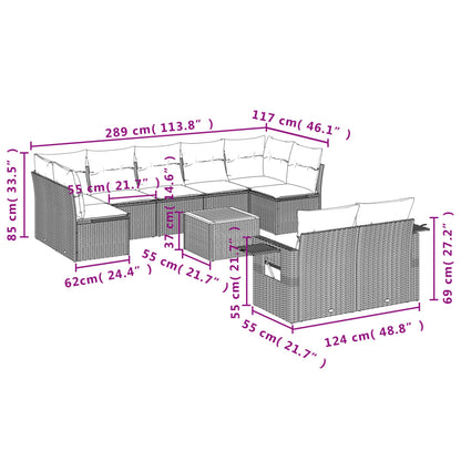 10 pcs conjunto de sofás p/ jardim com almofadões vime PE bege