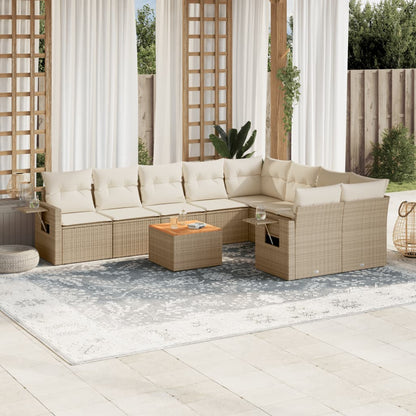 10 pcs conjunto de sofás p/ jardim com almofadões vime PE bege