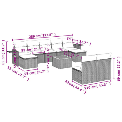 10 pcs conjunto de sofás p/ jardim com almofadões vime PE bege