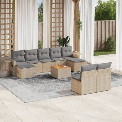 10 pcs conjunto de sofás p/ jardim com almofadões vime PE bege