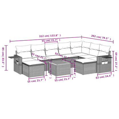 10 pcs conjunto de sofás p/ jardim com almofadões vime PE bege