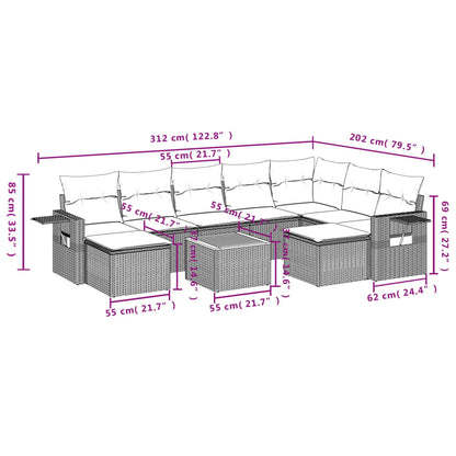 10 pcs conjunto de sofás p/ jardim com almofadões vime PE bege