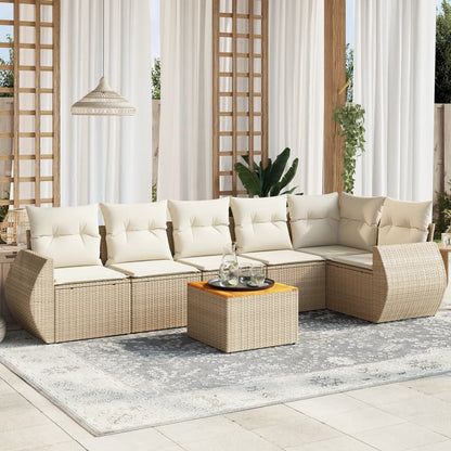 7 pcs conjunto de sofás p/ jardim com almofadões vime PE bege