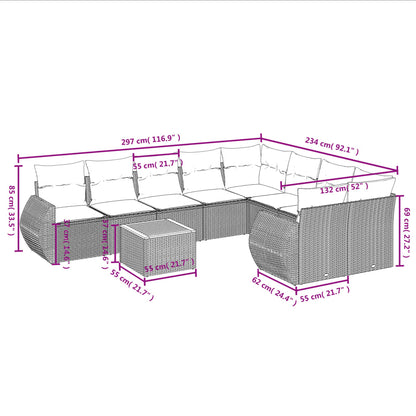 10 pcs conjunto de sofás p/ jardim com almofadões vime PE bege