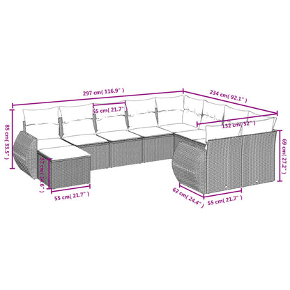 10 pcs conjunto de sofás p/ jardim com almofadões vime PE bege