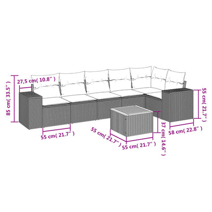 7 pcs conjunto de sofás p/ jardim com almofadões vime PE bege