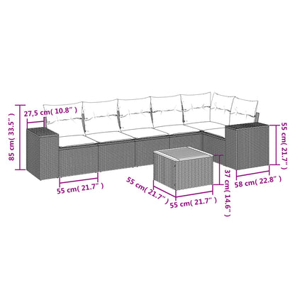 7 pcs conjunto de sofás p/ jardim com almofadões vime PE bege