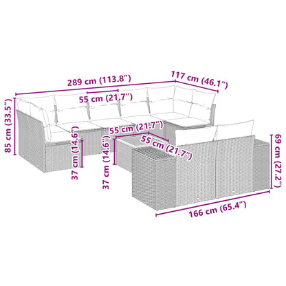 10 pcs conjunto de sofás p/ jardim com almofadões vime PE bege