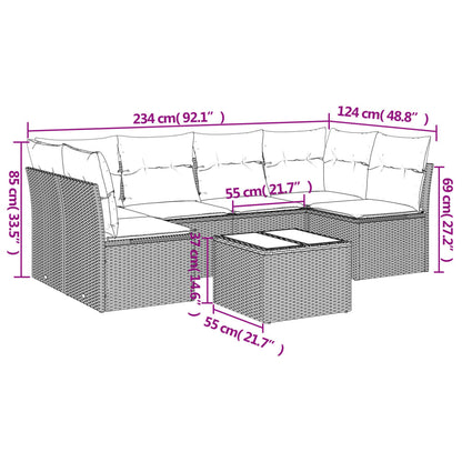 7 pcs conjunto de sofás p/ jardim com almofadões vime PE bege