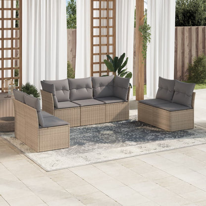 7 pcs conjunto de sofás p/ jardim com almofadões vime PE bege